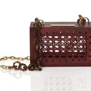 BN Michelle Daccarett Unique Oak Wood Purse Handmade in Colombia ROSE PRISM WINE